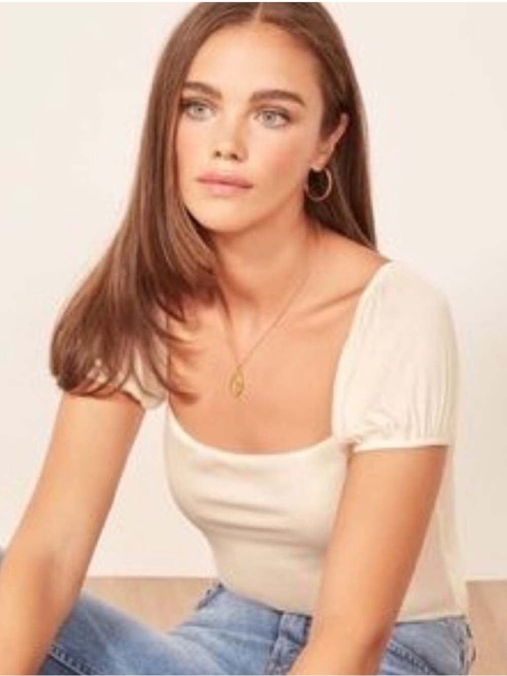 Reformation Cheryl Puff Sleeve Square Neck Top